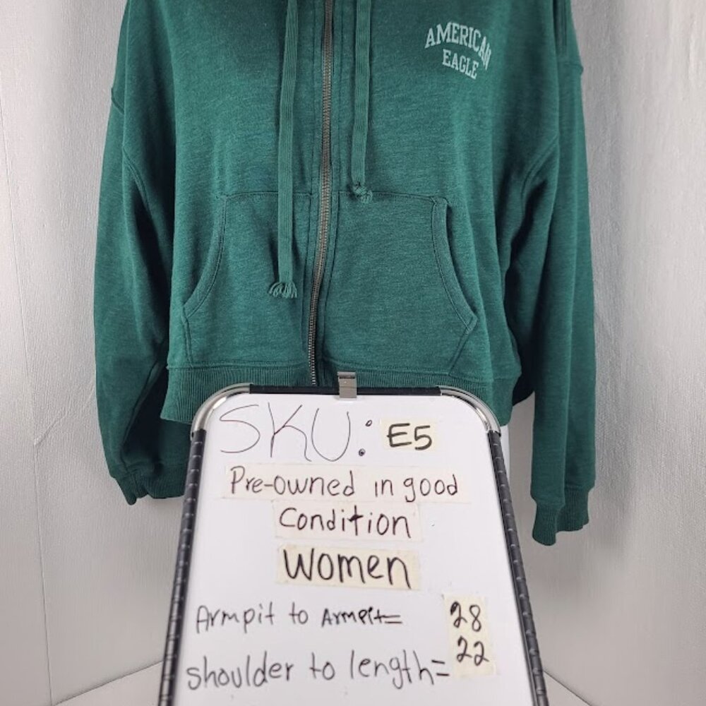 American Eagle Outfitters Women's Green Fleece Full Zip Casual Hoodie Size L - Picture 10 of 10